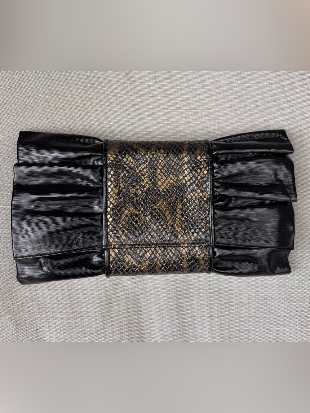 Authentic 1990s vintage python leather black clutch
